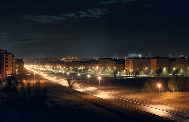 Straßenbeleuchtung bei Nacht vor einer schönen Stadt