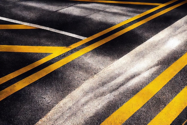 Straßenbereich mit gelbem Streifenverkehr, der abstrakten Hintergrund markiert