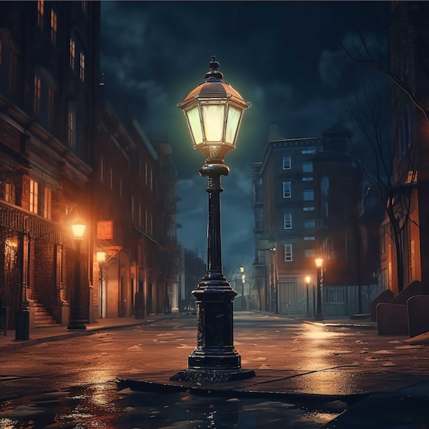 Straßenlaterne in der Altstadt bei Nacht 3D-Rendering