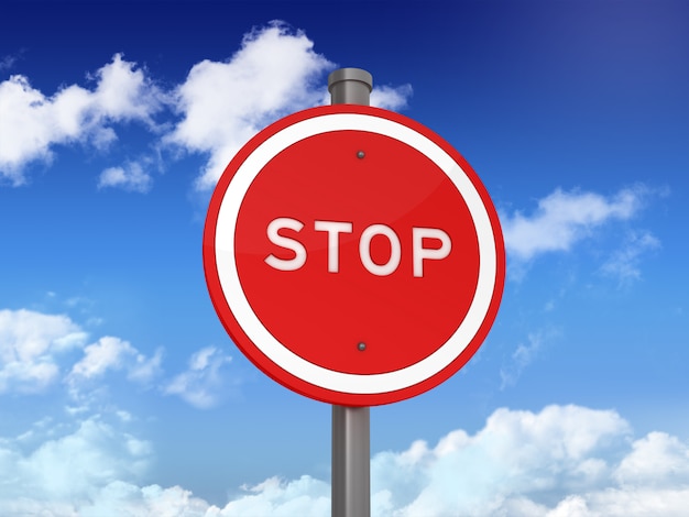 Straßenschild mit Stoppwort auf blauem Himmel