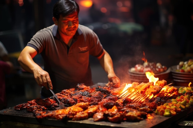 Straßenverkäufer grillt köstliche Kebabs