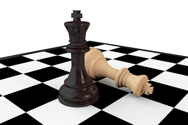 Strategiekonzept. Schwarze und weiße Schachkönige auf einem Schachbrett