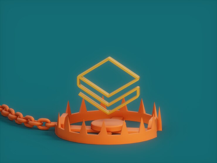 Foto stratis booby trap danger crypto moneda ilustración 3d render