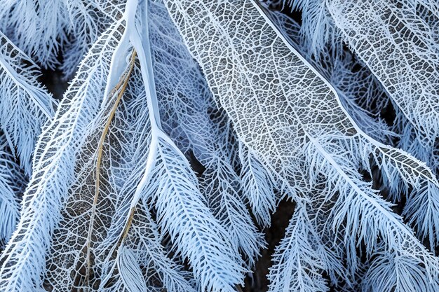 Strauchzweige an einem Wintermorgen mit Frost bedeckt