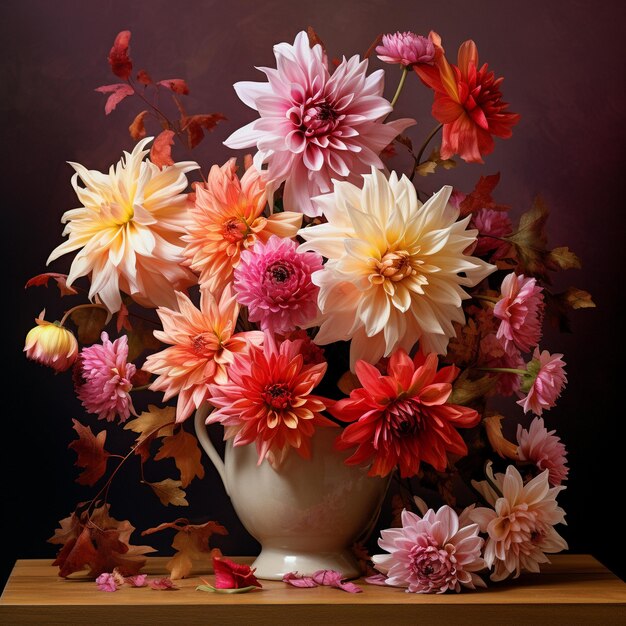 Strauß Chrysanthemen und Dahlien