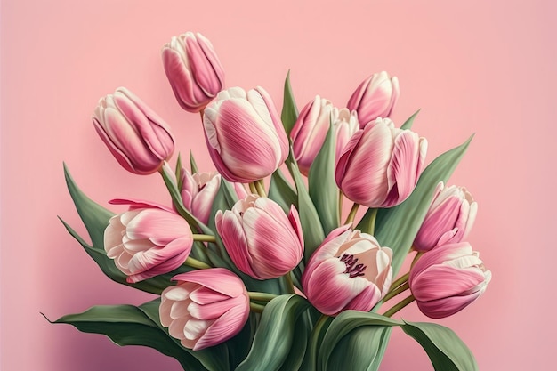 Strauß rosa Tulpen auf pastellrosa Hintergrund Illustration von Frühlingsblumen