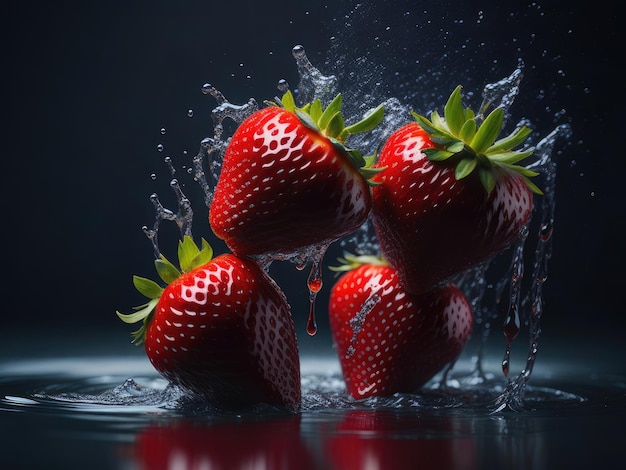 Strawberres frutas espirrando na água ai generative