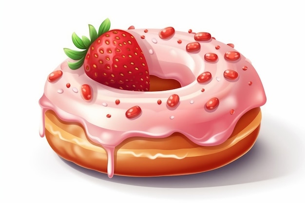Strawberry Donut em estilo cartoon isolado em branco AI gerado