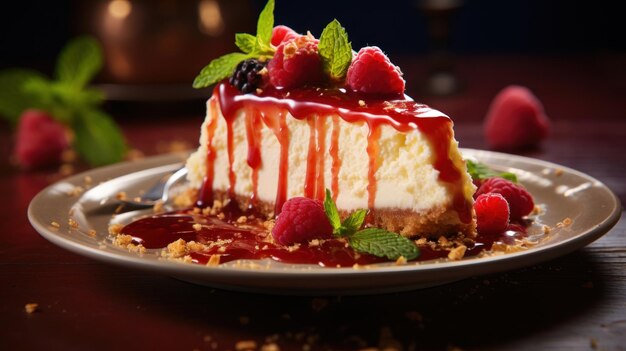 Strawberry Drizzle New York Style Cheesecake Plat Ai generativ