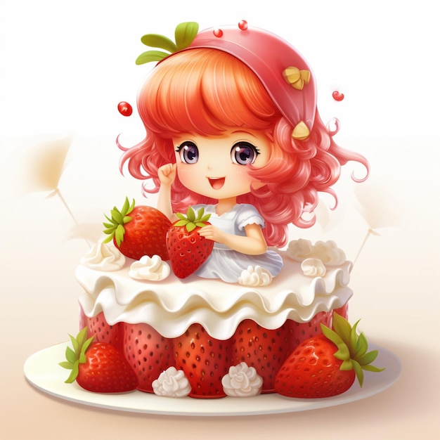 Strawberry Shortcake 2d ilustração de desenho animado em fundo branco