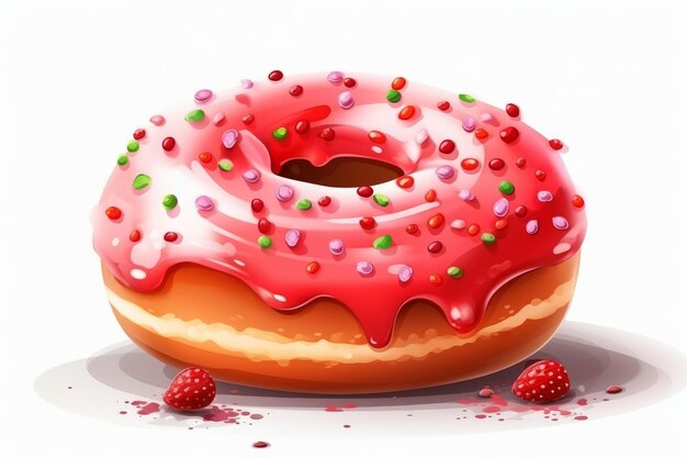 Strawberry Sprinkle Donut em estilo cartoon em branco AI gerado