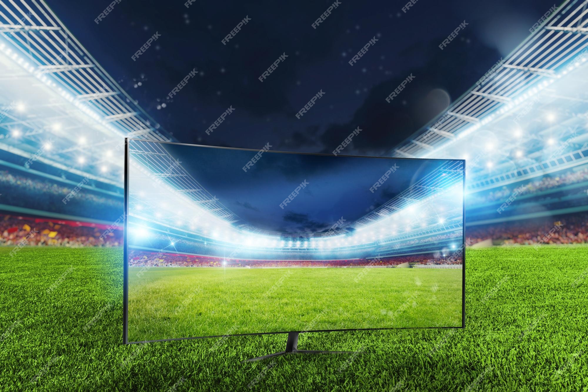 Streaming de canal de tv do estádio de futebol pronto para uma partida de  futebol