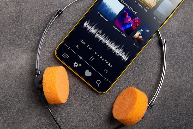Foto streaming-dienst hören sie musik online konzept online-musik-player-app auf dem smartphone