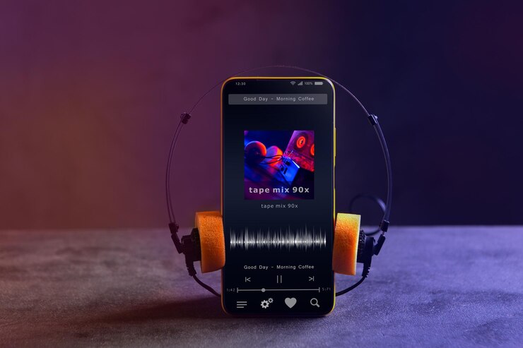 Foto streaming-dienst hören sie musik online konzept online-musik-player-app auf dem smartphone