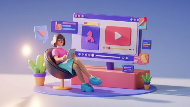 Streaming de video en línea Creador de contenido de redes sociales Renderizado en 3D
