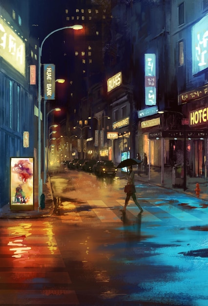 Street After The Rain Illustration handgezeichnete digitale Kunst, digitale Malerei