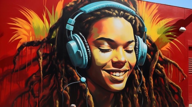 Street-Art-Stil der Porträtfrau Reggae fröhlich