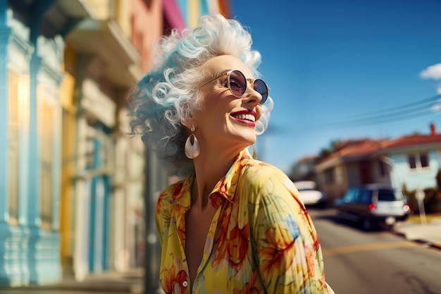 Street Charisma Dynamic Retrato de una mujer madura con gafas de sol