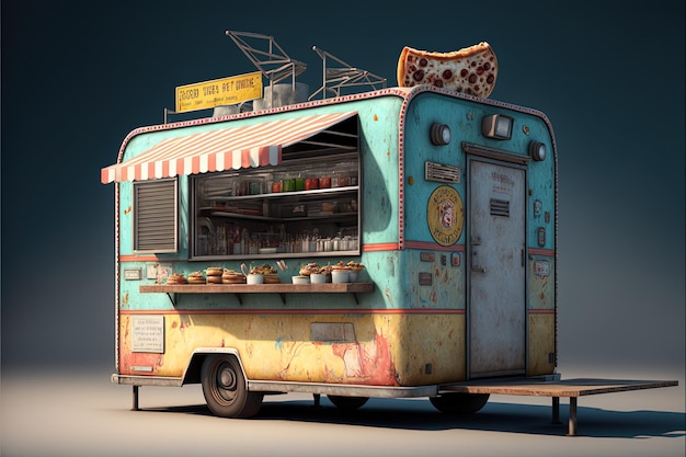 Street-Food-Trailer-Illustration, Fast Food. Generative KI