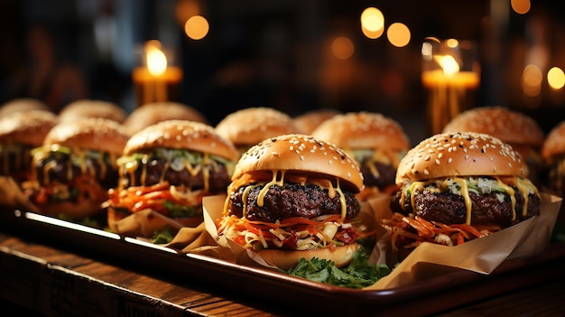 Streetfood-Fleischkotelett-Burger sind in Pappkartons. Lebensmittellieferung