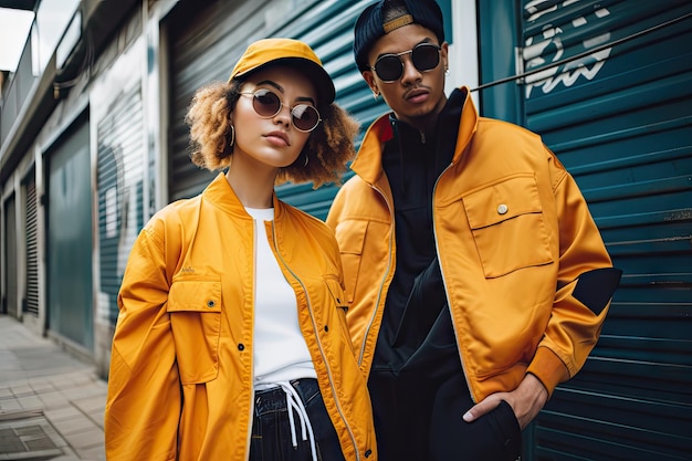 Streetwear e moda urbana em ambiente retrô com toque moderno criado com IA generativa