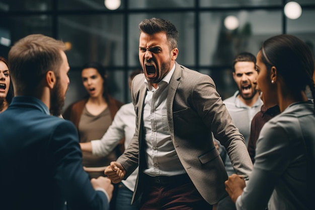 Streit am Arbeitsplatz, im Büro, Leute, die aufeinander schreien.