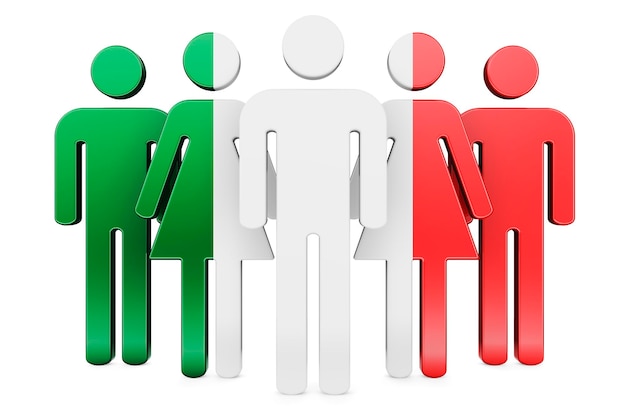 Strichmännchen mit italienischer Flagge Soziale Gemeinschaft und Bürger Italiens 3D-Rendering