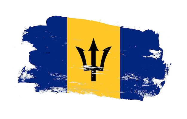 Strichpinsel gemalt beunruhigte Flagge von Barbados auf weißem Hintergrund