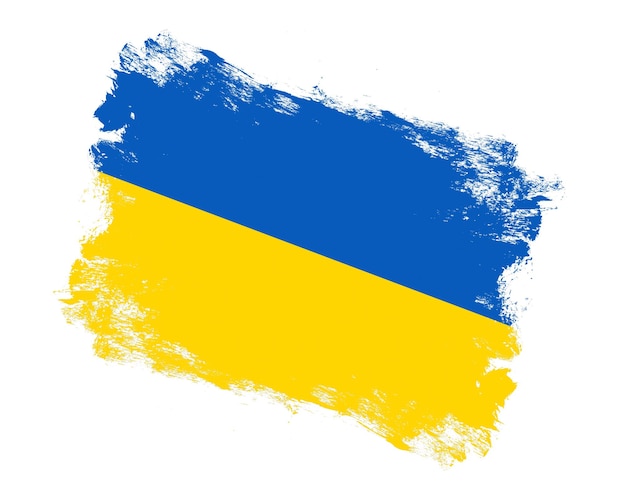 Strichpinsel gemalte Flagge der Ukraine auf weißem Hintergrund