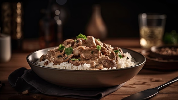 Stroganoff de carne alemana generativa ai