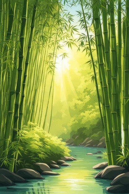 Strom in einem Bambuswald bei Sonnenaufgang Illustration Hintergrund