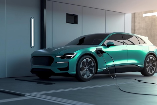 Stromkabel für Elektroautos an Autoladestation angeschlossen Stand futuristisch moderne Technologie Laden von Elektrizität Energie Stromversorgung Batterieladung Energie Elektromobilität umweltfreundlich