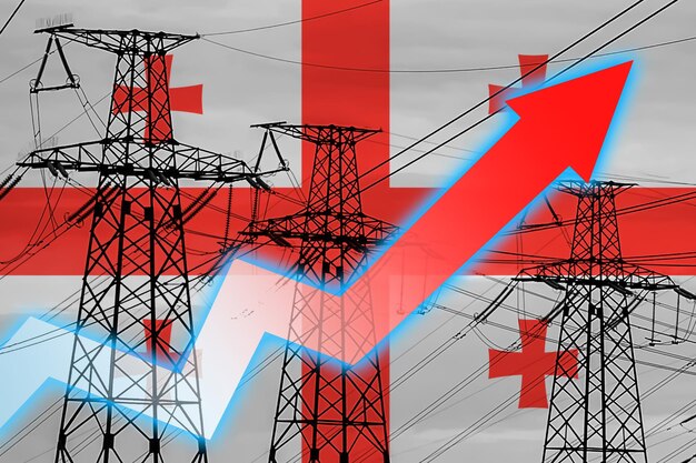 Stromleitung und Flagge von Georgia Energiekrise Konzept der globalen Energiekrise