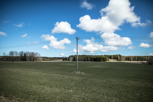 Strompylon auf grasigem Feld gegen den Himmel