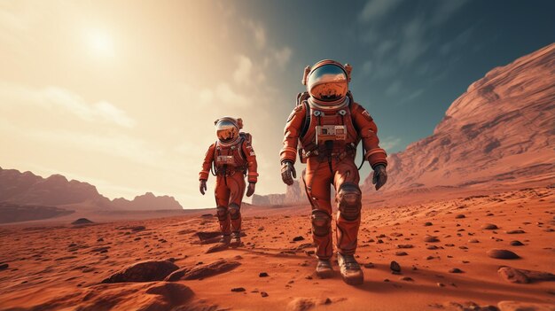 stronauts_wearing_space_suit_walking_on_a_surfaImagen fotográfica de fondo de pantalla HD 8K