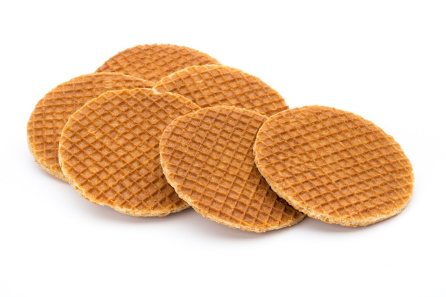 Stroopwafels o Waffles holandeses con caramelo.