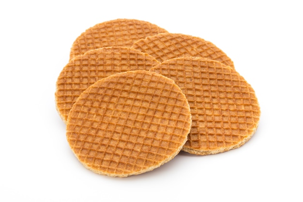 Stroopwafels ou Waffles holandeses com caramelo.