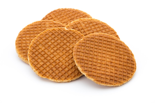 Stroopwafels ou Waffles holandeses com caramelo.