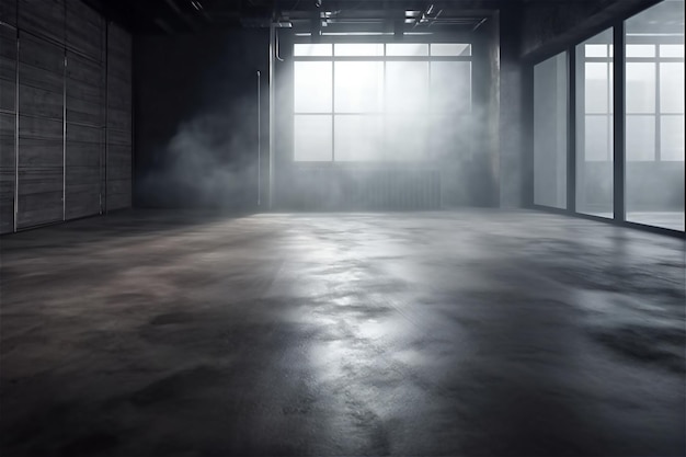 Strukturieren Sie dunklen Betonboden mit Nebel oder KI-generiertem Inhalt