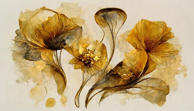 Strukturierte abstrakte Aquarellblumen mit einem goldenen Schein Eine elegante Blume Generative Ai