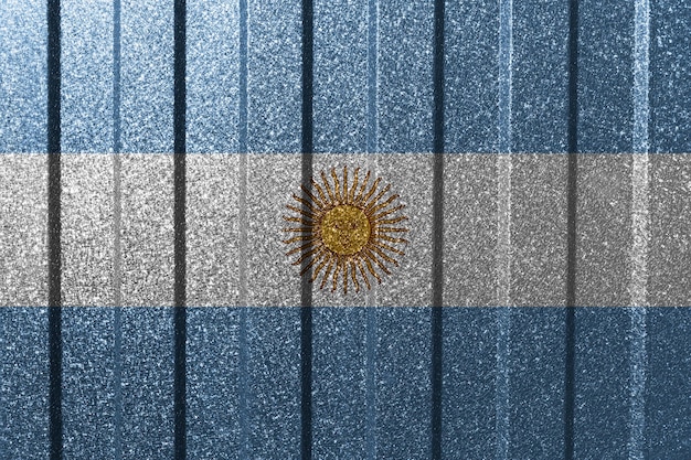 Strukturierte Flagge Argentiniens an der Metallwand Bunter natürlicher abstrakter geometrischer Hintergrund mit Linien