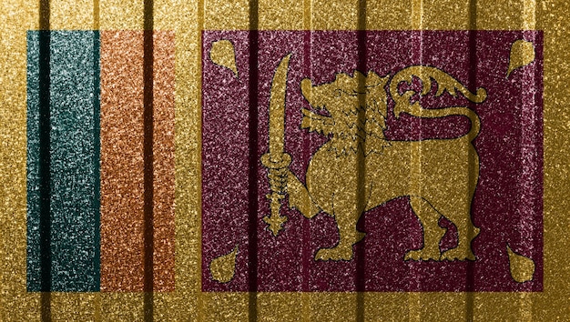 Strukturierte Flagge von Sri Lanka auf Metallwand Bunter natürlicher abstrakter geometrischer Hintergrund mit Linien