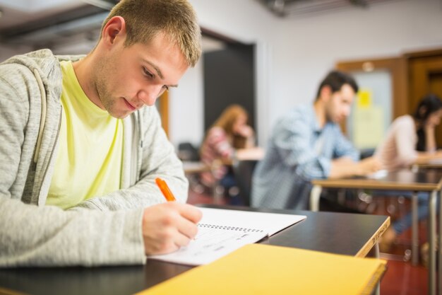 Foto studenten, die anmerkungen in klassenzimmer schreiben