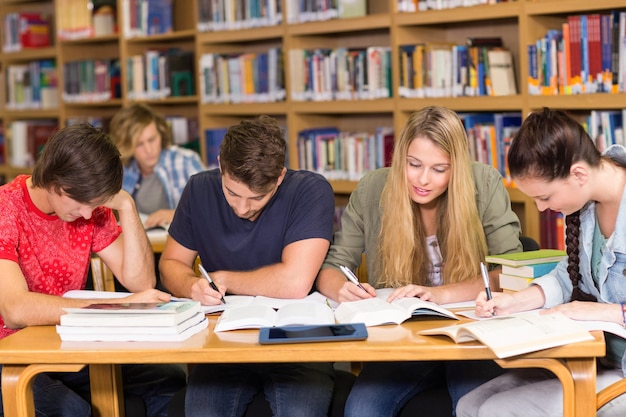 Studenten, die Hausarbeit in der Bibliothek tun