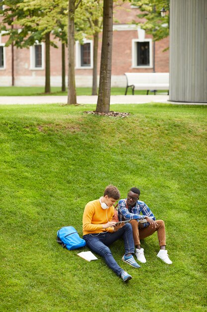 Studenten, die sich auf dem Rasen ausruhen