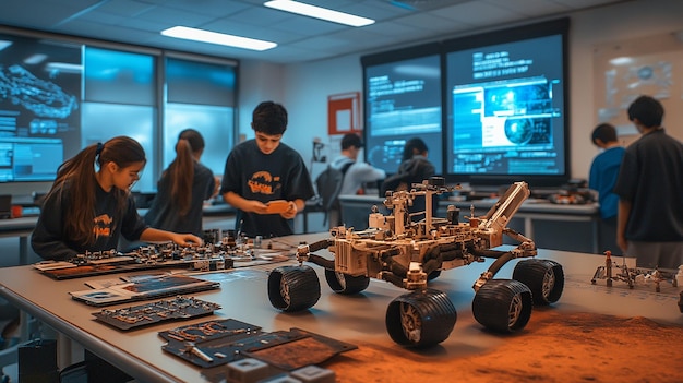 Studenten programmieren in einem hochmodernen Automatisierungslabor