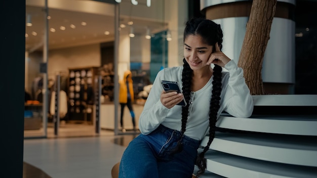 Studentin aus dem Nahen Osten Mädchen Geschäftsfrau arabische ethnische Studentin Shopper im Chat auf