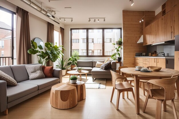 Foto studio-apartment-interieur mit holzmöbeln