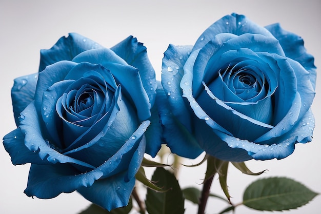 Studio-Makrobild von zwei blauen Rosen