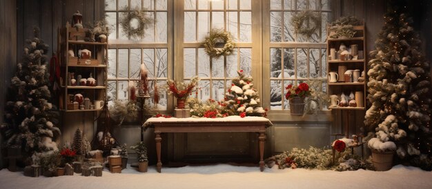 Studio Weihnachten mit gemütlichem Wintergarten in warmen Tönen.